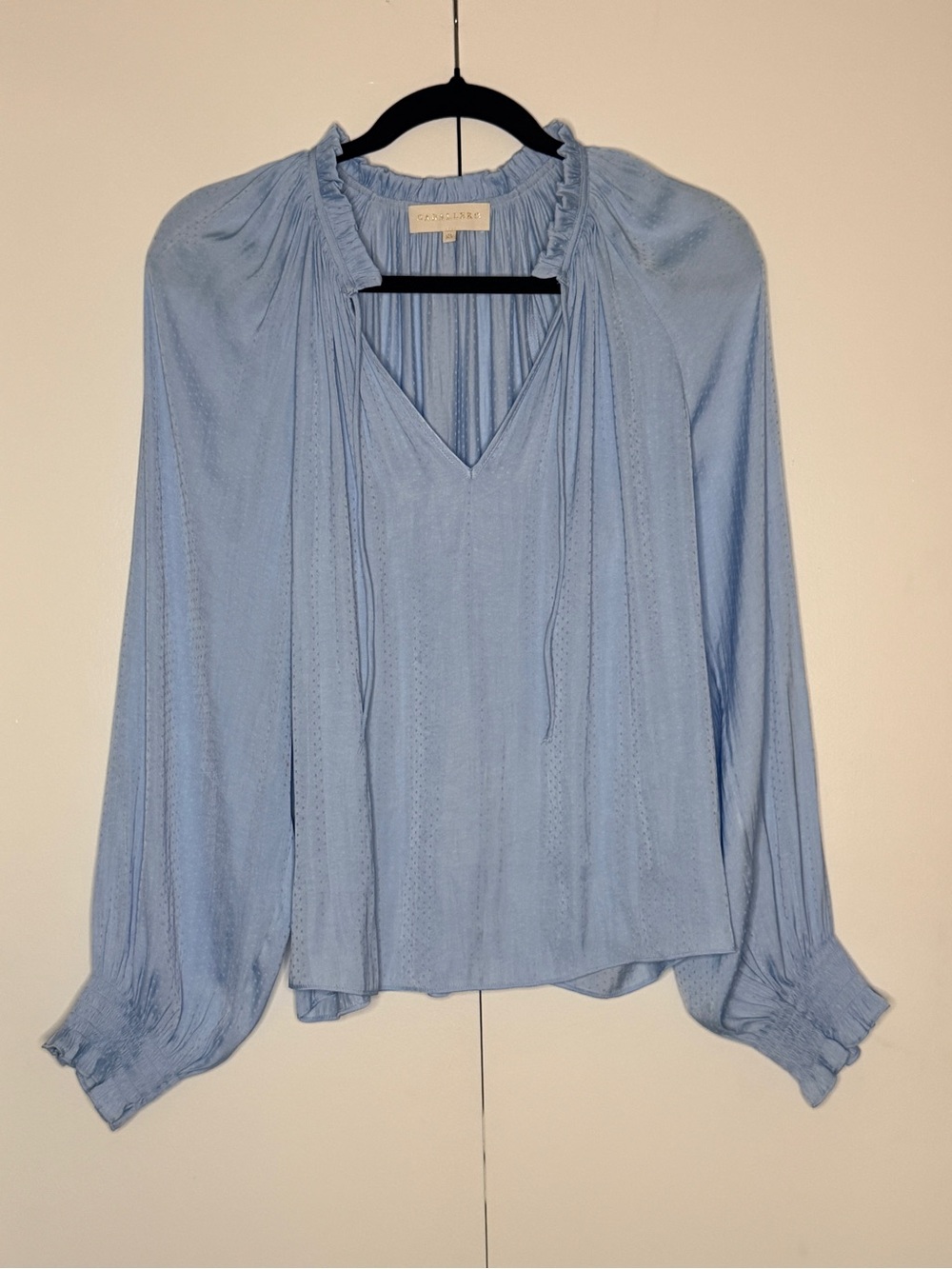 Caballero Soft Sky Blue Peasant Blouse with V-Neck